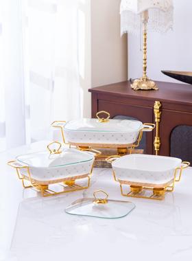 casserole布纹双耳陶瓷烤盘家用餐具轻火加热酒店干汤锅创意烤盘