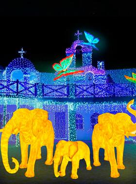 发光仿真大象景观灯光节摆件玻璃钢雕塑装饰户外动物落地模型亮化