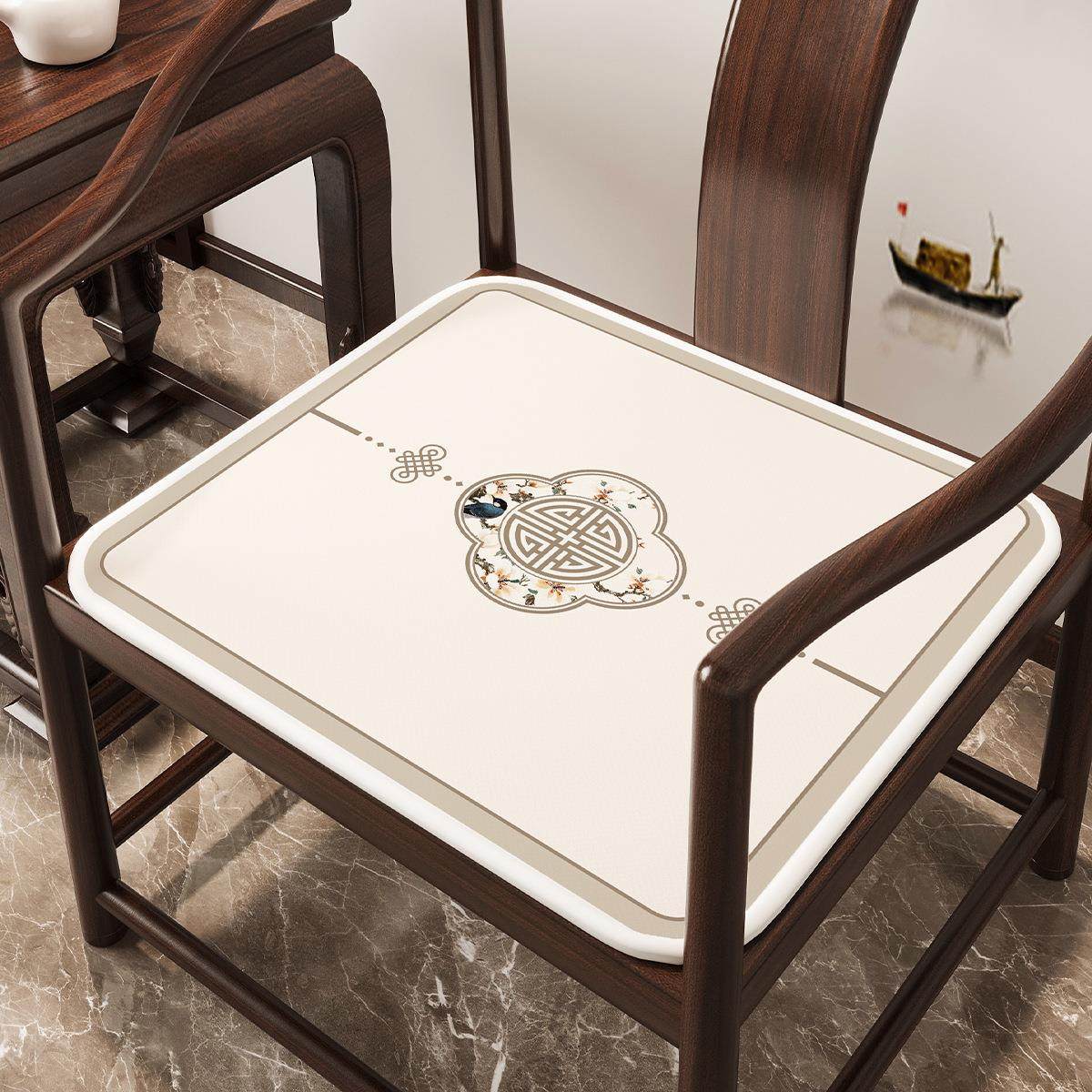 新中式实木椅子坐垫古典春秋椅罗汉椅可水洗防滑茶桌椅子冰丝坐垫