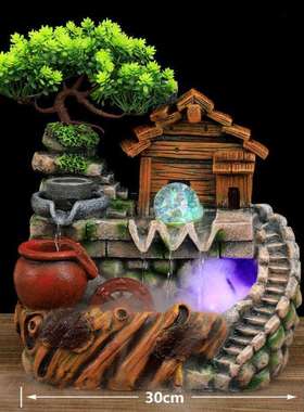 插树小假山流水风水轮店面家居装饰可养鱼客厅办公室81251摆件