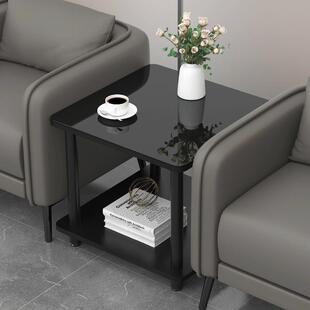 正方形边几沙发边柜黑色钢化玻璃小茶几小桌子边桌方桌办公室接待