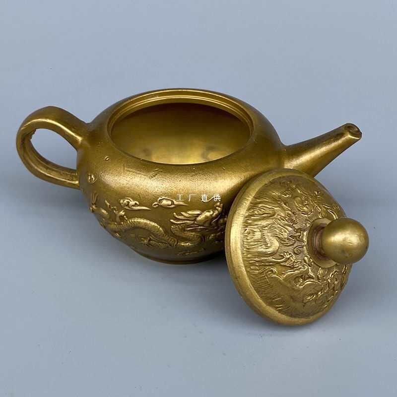 纯铜茶壶酒壶龙凤水壶黄铜茶具纯手工摆件家居茶道复古中式摆饰