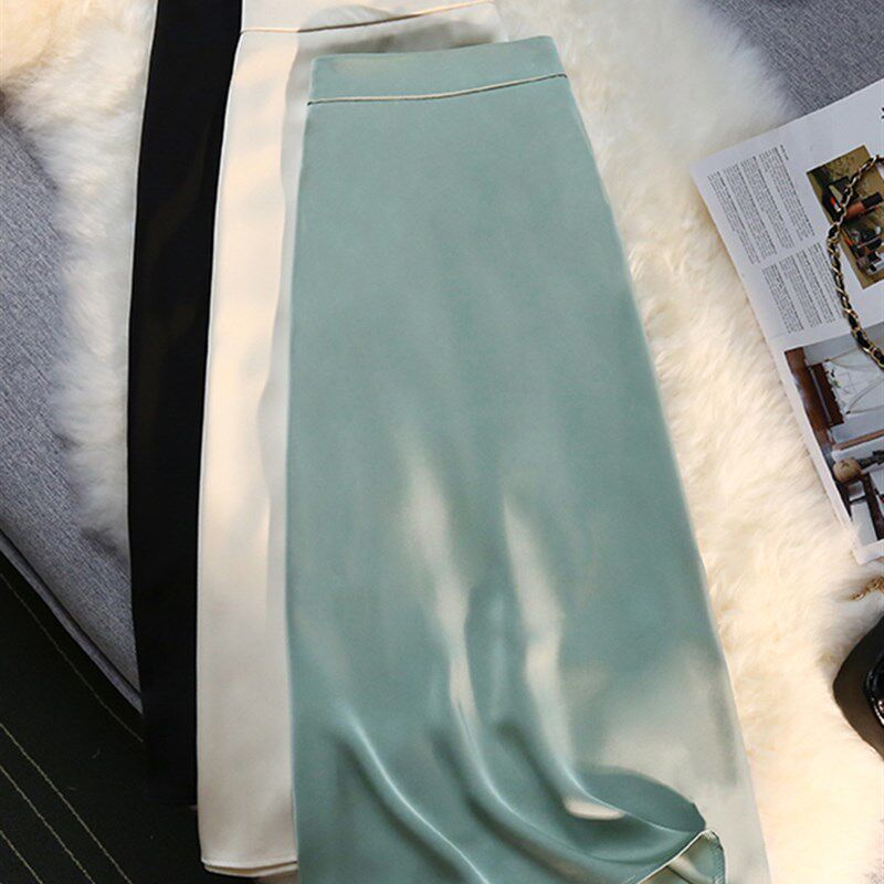 Syiwidii Silk Satin Long Skirts for Women 4 Seasons Elegant图片
