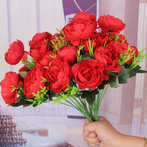 Cheap 6 flower head simulation peony filigree rose bouquet p