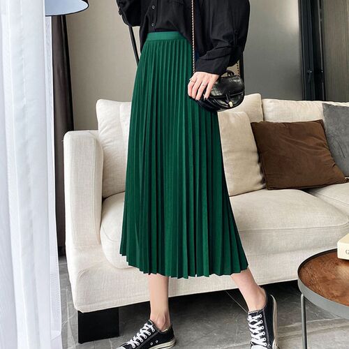 Rimocy Elegant Satin Long Pleated Skirt Woman Spring Summer