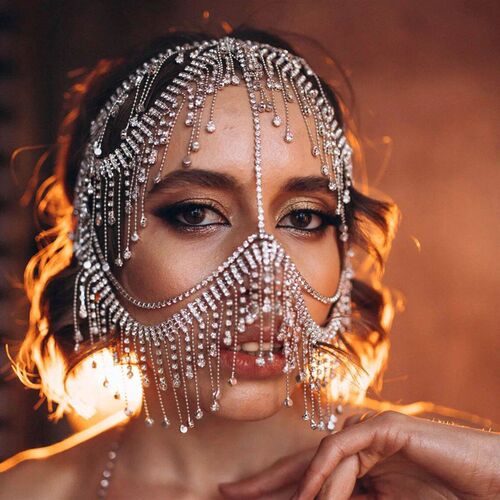 Fashion Charming Rhinestone Tassel Veil Masks for Women