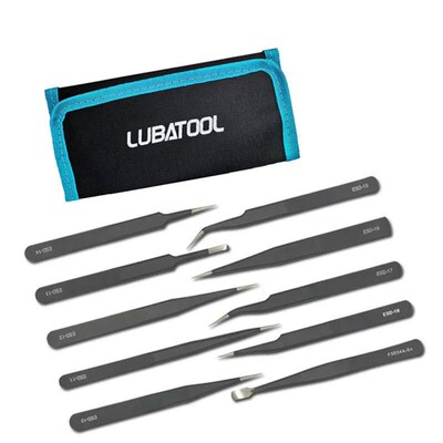 10 Pcs Tweezers Set Bag Stainless Steel Anti-Static Precisio