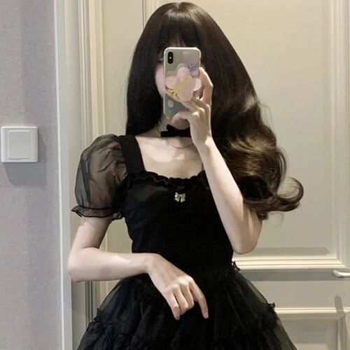 Black Mini Dress Women Bodycone High Waisted Puff Sleeve Sex
