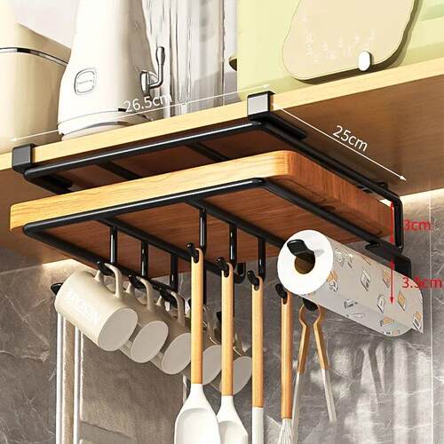 Kitchen Hanging Organizer Rack with Hooks Under Cupboard Pap