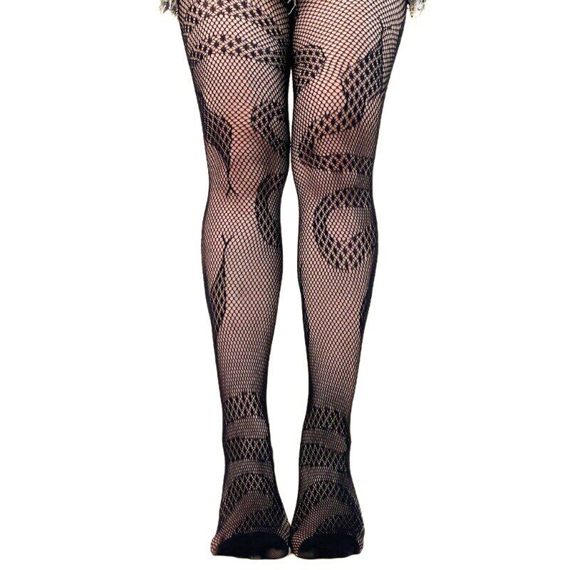 Stoking Jaring-jaring Berpola Jacquard Ular Ketat Hitam Seks - 实物图
