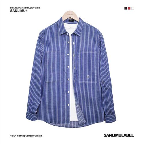 Spring Mens Clear Lapel Shirt Mens Casual Loose Long Sleev