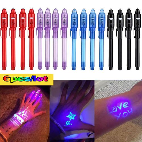 6pcs Invisible Ink Pen Spy Pen with UV Light Magic Marker fo