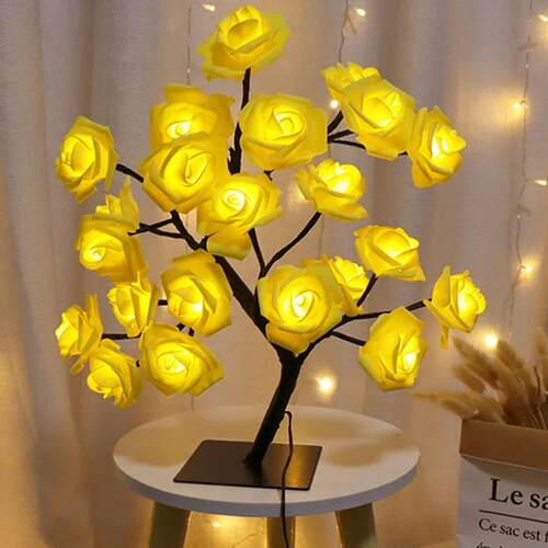 LED Rose Flower Table Lamp USB Christmas Tree Fairy Lights N