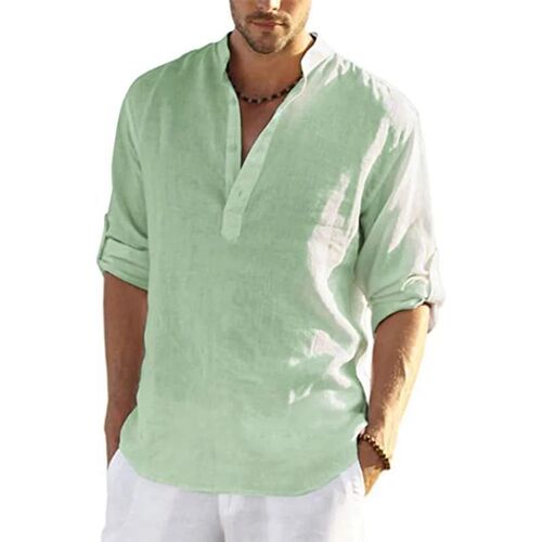 2023 New Men's Casual Blouse Cotton Linen Shirt Loos