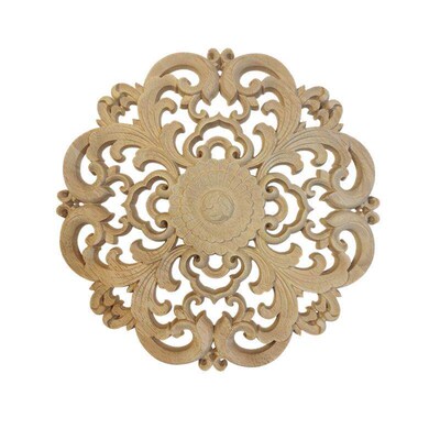 Dongyang wood carving solid wood decals round wood flower ca