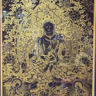 绿度母描金画稿唐卡西藏手绘DIY描金唐卡静心减压白描涂色装饰画