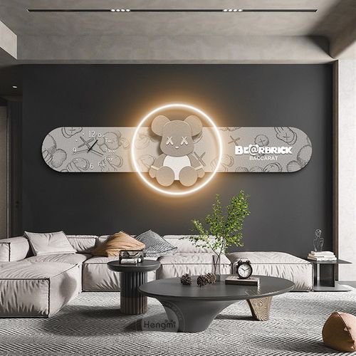 暴力熊客厅装饰画Kws壁画带钟表画灯画高级感沙发背景墙挂画