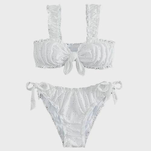 Schiffy Knot Front Tie Side Bikinis White Swimsuit Women Swi