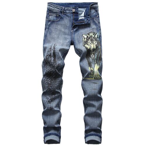 Mens 3D Printed Stretch Jeans Fashionable Patterns Casual Sl