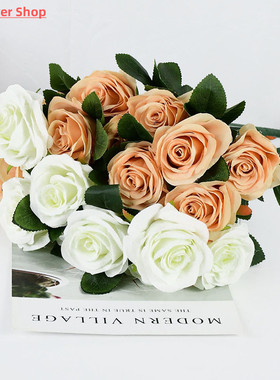 10pcs/bouquet Artificial Silk Flower Romantic Rose DIY Red W