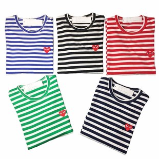 PLAY Spring Autumn T-shirt Striped Embroidered Love Round Ne