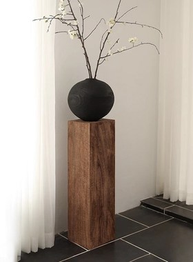 侘寂风复古方形实木墩子花架底座原木树桩样板间茶室玄关落地摆件