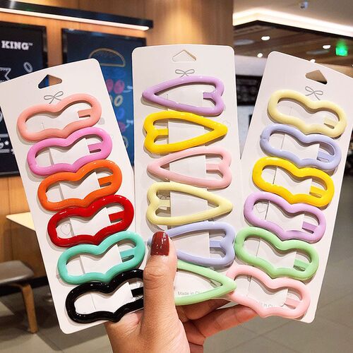 6PCS/Set New Women Girls Cute Colorful Heart Triangle Hairpi