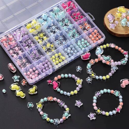 174pcs/Box Heart crylc Beads Flower Round Spacer Loose Beads