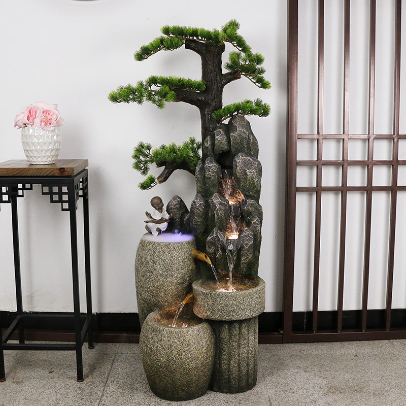 中式迎客松假山流水喷泉阳台景观客厅玄关家居落地装饰品水景摆件,家居饰品,流水摆件,淘宝优惠券,粉丝福利购,淘宝优惠卷
