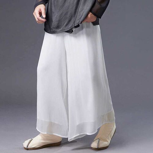 Mens summer chiffon wie-leg pants thin bamboo cotton linen