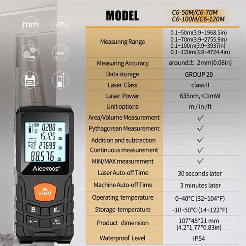 Aicevoos Digital Laser Rangefinder 50M 70M 100M 120M Laser D