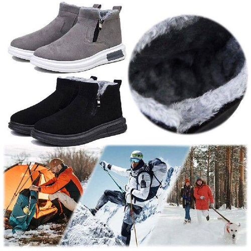 Men Snow Boots Plush Short Boots with Zipper Winter Thermal