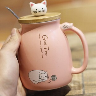 cat cover mug spoon with woman cup Lovely ceramic