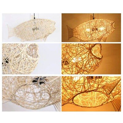 Fish Shaped Rattan Pendant Light Lamp Shade Rustic Fixture