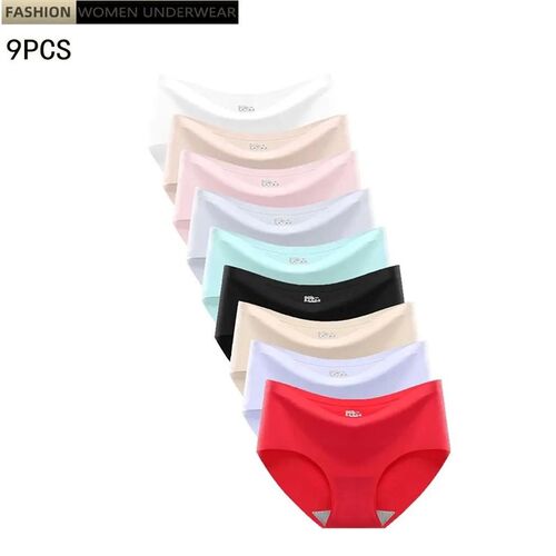 9 PCs/Lot Seamless Ice Silk Underwear for Women Monochrome U