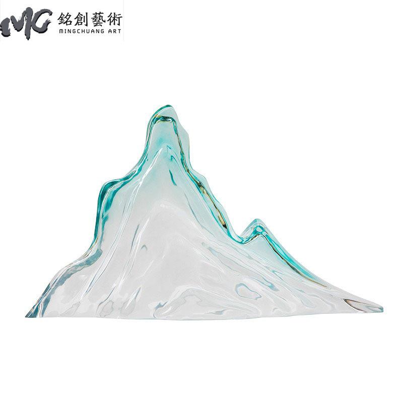 透明树脂景观雕塑摆件酒店大堂透明山峰装饰品仿水晶落地摆件大