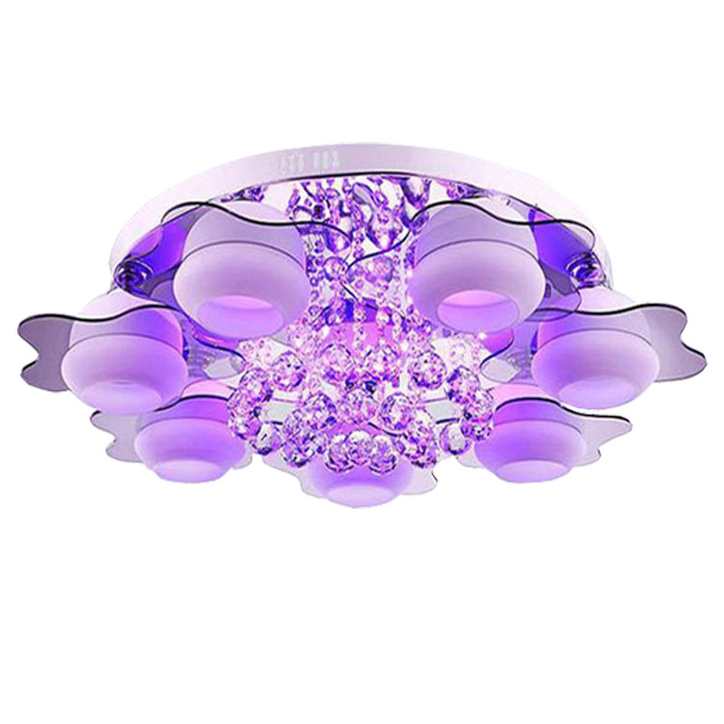 浪漫客厅灯简约大气圆形卧室灯水晶灯led吸顶灯遥控智能变色