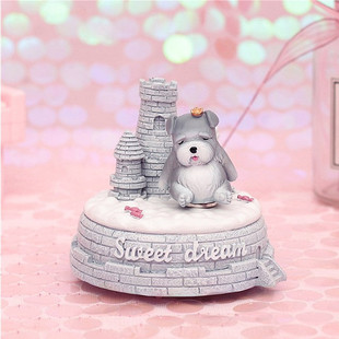 创意城堡梦呼呼天使猪手动旋转发条音乐盒八音盒女生儿童生日礼品