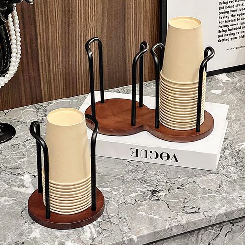 杯子收纳置物架胡桃木高端餐桌一次性纸杯高颜值吧台水杯架子