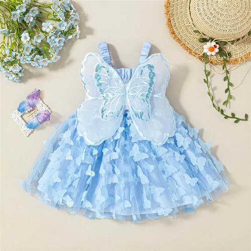 Summer New Butterfly Wing Baby Girl Dress, Princess Style Bi