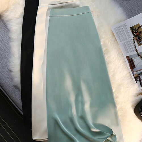 Syiwidii Silk Satin Long Skirts for Women 4 Seasons Elegant