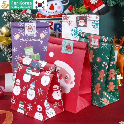 8pcs/12pcs Kraft Paper Candy Cookie Bag Santa Claus Snowman