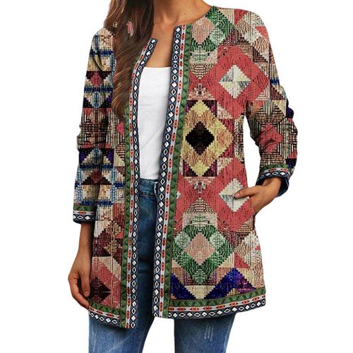 Women Coat Butterflies Print Retro Long Sleeve Loose Soft