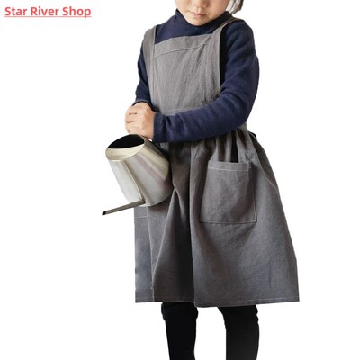 Kids Japanese Cotton Linen Bib Apron Kitchen Baking Uniform