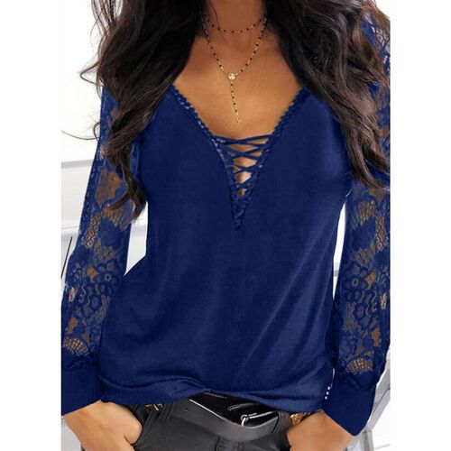 40#Women Blouses Off Shoulder Lace Hallow Bandage Office Lad