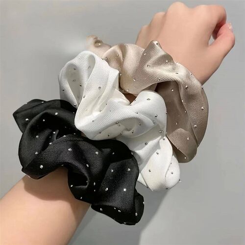 1/3PCS Satin Scrunchies With Rhinestones Decor - Soft And Co