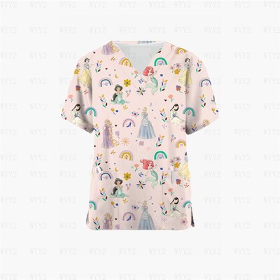 2023 Summer V Neck Pullover Nursing Scrub Tops Printing  Pri
