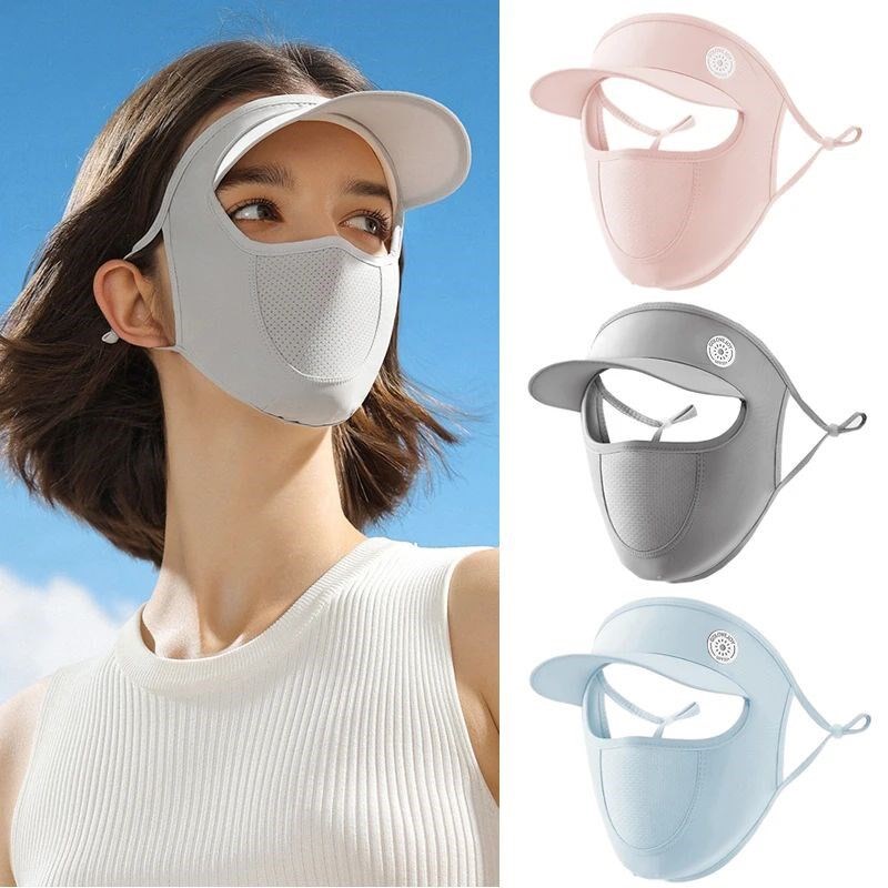 Summer Full Face Mask with Brim Sun Protection Breathable Wo图片