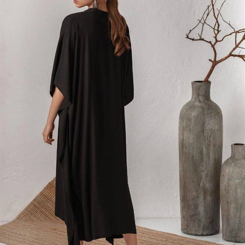 Swimsuit Cover Up Women Kaftan Beach Tunic Solid V Neck Eleg - 实物图