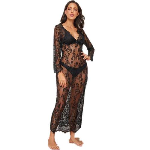 2022Hollow Eyelash Perspective Lace Long Sleeve Dress洋装